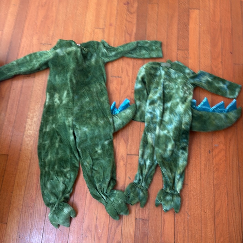 Two (2) Green Dinosaur Hoodie Kids Costumes 2T and 5/6T